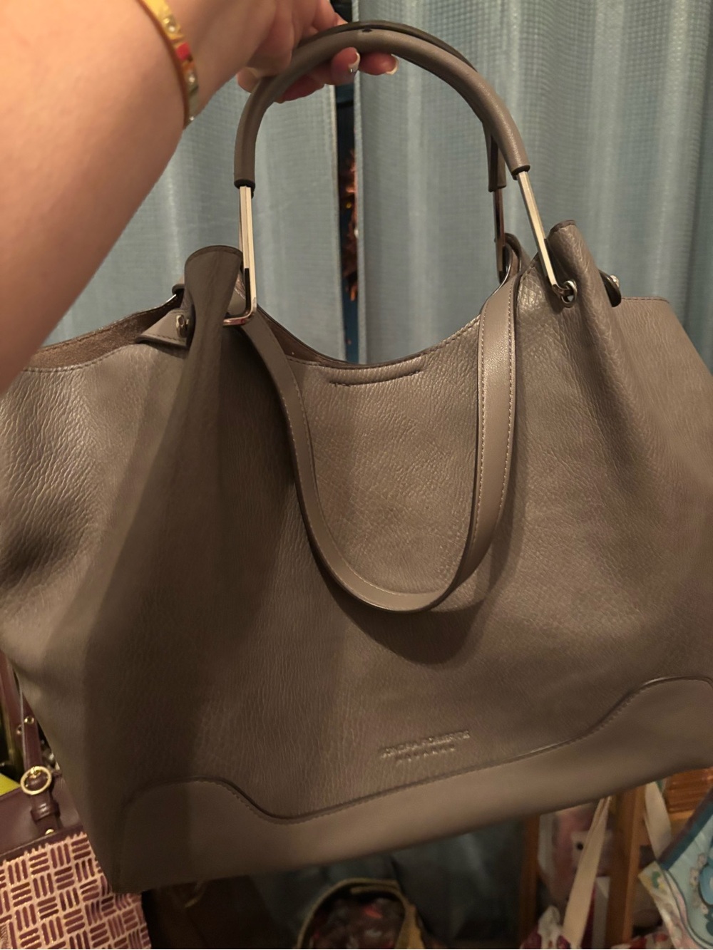 Structured Pebble-Leather Tote in Taupe